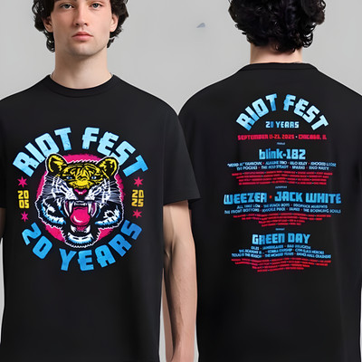 Riot Fest 2025 20 Years Anniversary Tiger Lineup Two Sided T-Shirt