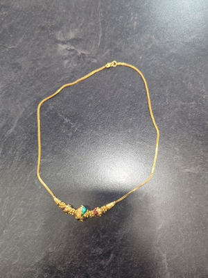 #ad RARE 22k solid Gold Indian Necklace 13.6 Grams w Red And Green Pendants $2800.00