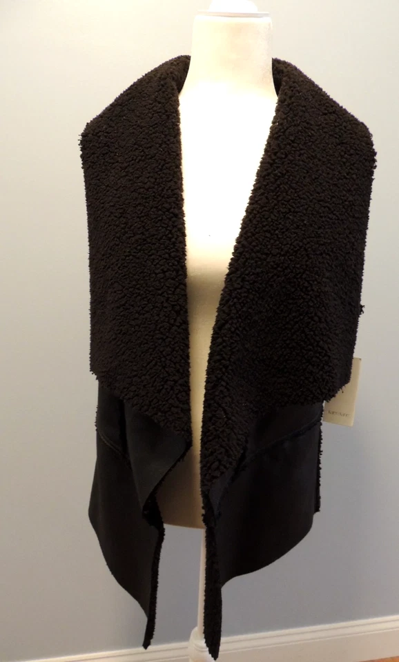 KAREN KANE Vest Size Large Faux Suede Black Open Drape Front NEW w/ Tags - Image 2 of 4