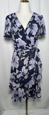 Arthur Tahari Dress Flare Gown 4 Chiffon Short Sleeve Belt Floral Lavender