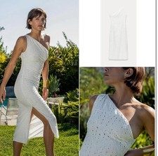 Zara Broderie Embroidered Floral Midi Dress Size Medium (UK 10) White BNWT