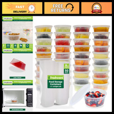 50 Set 8 oz Plastic Food Storage Containers with Lids - Leakproof, BPA Free, Sta