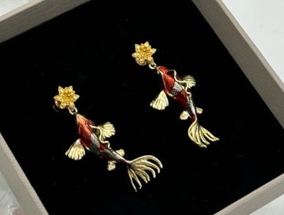 Earrings Neu Bill Skinner Coy Fish Koi Fish 4 Cm Lang UK Emaille OVP