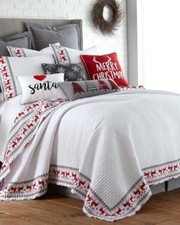 NEW Christmas Rudolph Reindeer White Red Gray TWIN Quilt  1 Standard Sham Set