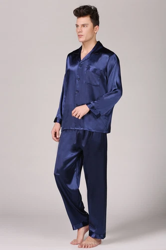 Men's Silk Satin Pajamas Pyjamas Set Long Sleeve Sleepwear Pijama Nightwear - Bild 43 von 50