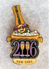 HARD ROCK CAFE NEW YORK CHAMPAGNE BOTTLE IN MUSIC NOTES ICE BUCKET PIN # 31387