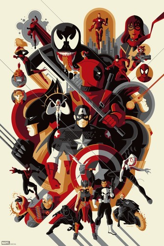 Mondo Tom Whalen The Modern Age of Marvel GOLD Siebdruck 36"" x 24"" #/50 SELTEN