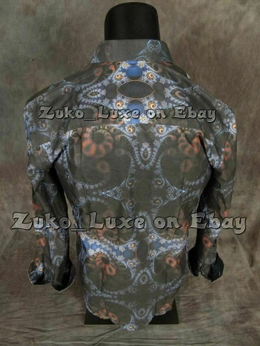 Mens MIZUMI Casual Shirt Blue Color Abstract Patterns Slim Fit Button Front - Picture 5 of 7