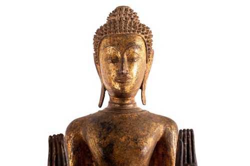 Antiker, stehender Buddha, vergoldete Bronze, Thailand, Ayutthaya -Per., 17. Jh. - Bild 2 von 13