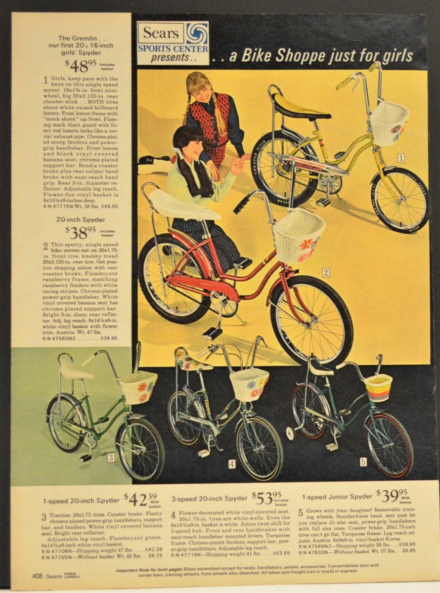 1970s Sears Bicycle page Ad 16 20 inch Spyder Screamer