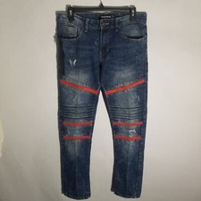 Southpole Jeans Boys 14 Dark Blue Slim Straight Red Wash Distressed Skater Y2K