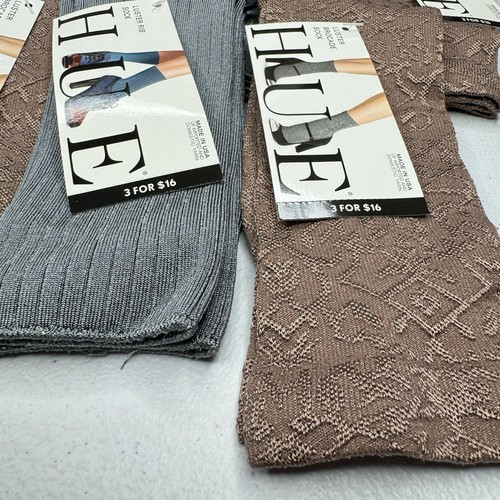HUE Womens Luster Rib Luster Brocade Dress Socks - One Size Gray Brown 9 Pairs - Picture 4 of 6