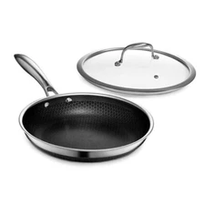 HexClad 10-Inch Hybrid Stainless Steel Frying Pan with Cooking Lid, Stay Cool...