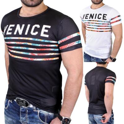 Reslad T-Shirt Herren ''VENICE'' Floral Stripes Mesh Trikot Netz-Shirt RS-7676