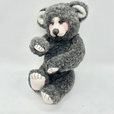 Vintage Jointed Teddy Bear Gray Plush Glass Eyes Felt Face 5 Way Articulated