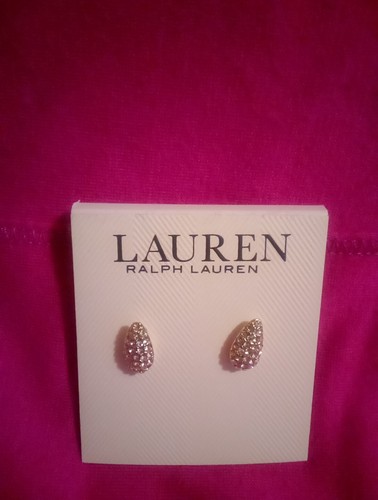 Ralph Lauren Gold Tone Small Crystal Paved Teardrop Stud Earring - 第 1/2 張圖片