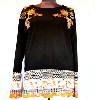 AUTHENTIC DESIGUAL LOGO VISCOSE BLEND BLACK ORANGE WOMENS BLOUSE SIZE US M  38