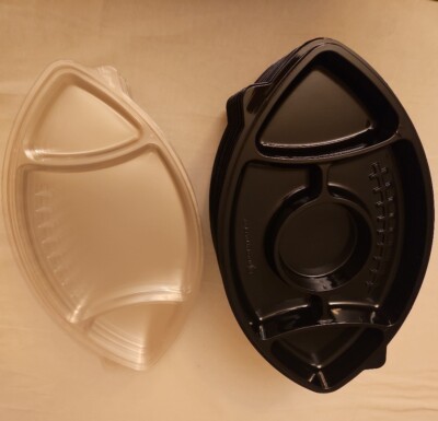 New! 12Pk Football Shaped Party Platter Containers with lid- SUPER BOWL PERFECT!