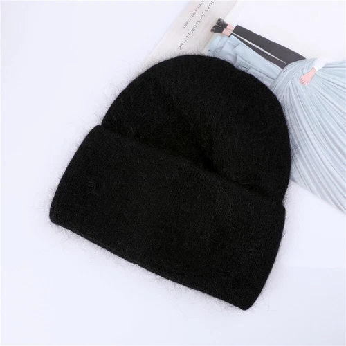Sombrero de punto de invierno para mujer Angora piel de conejo cachemir gorro grueso cálido - Imagen 32 de 32