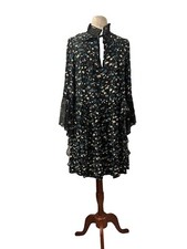 Zara Basic Collection Women Flowers Floral Ruffle Tie Neck Dress SZ S