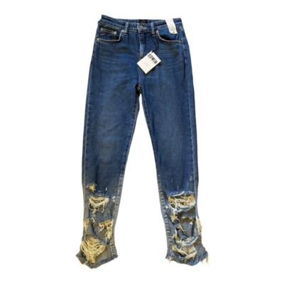 Edwin Jeans Womens Sz 26 Brittany Jessica Miniboot Destroyed Distress Jeans Blue