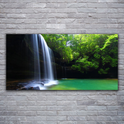 Leinwandbild Bild Bild Druck 120x60 Natur Wald Wasserfall