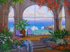 Ceramic Tile Mural Backsplash Senkarik Mediterranean Courtyard Art MSA103