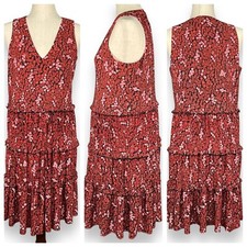 Tommy Hilfiger Tiered Sundress Size 10 Red Floral Sleeveless V-Neck Stretch
