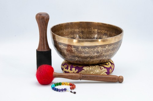 8 inches Diameter Mantra carved singing bowl-Chakra healing bowl-Master Healing - Picture 2 of 5