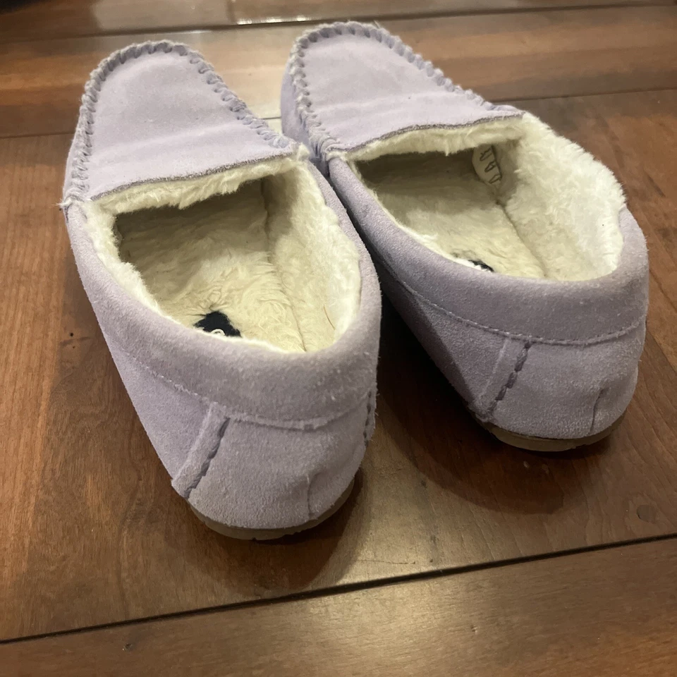 Zapatillas mocasín Lands' End para mujer de gamuza de cuero forradas púrpura claro talla 6 EE. UU. Foto 4 de 4