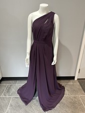 David  s Bridal Long chiffon One Shoulder Plum Dress Size 6, New, Unaltered 