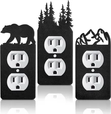 Lothee 3 Pcs Bear Light Switch Cover Plate Black Outlet Plate Cover Bear Elk For