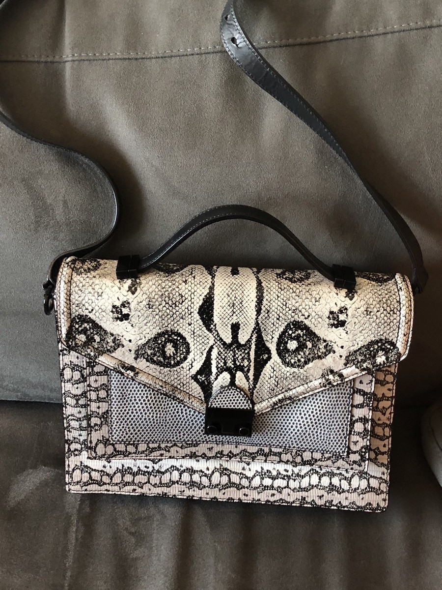 LOEFFLER RANDALL RIDER SATCHEL SNAKE PYTHON EMBOSSED LEATHER PRINT