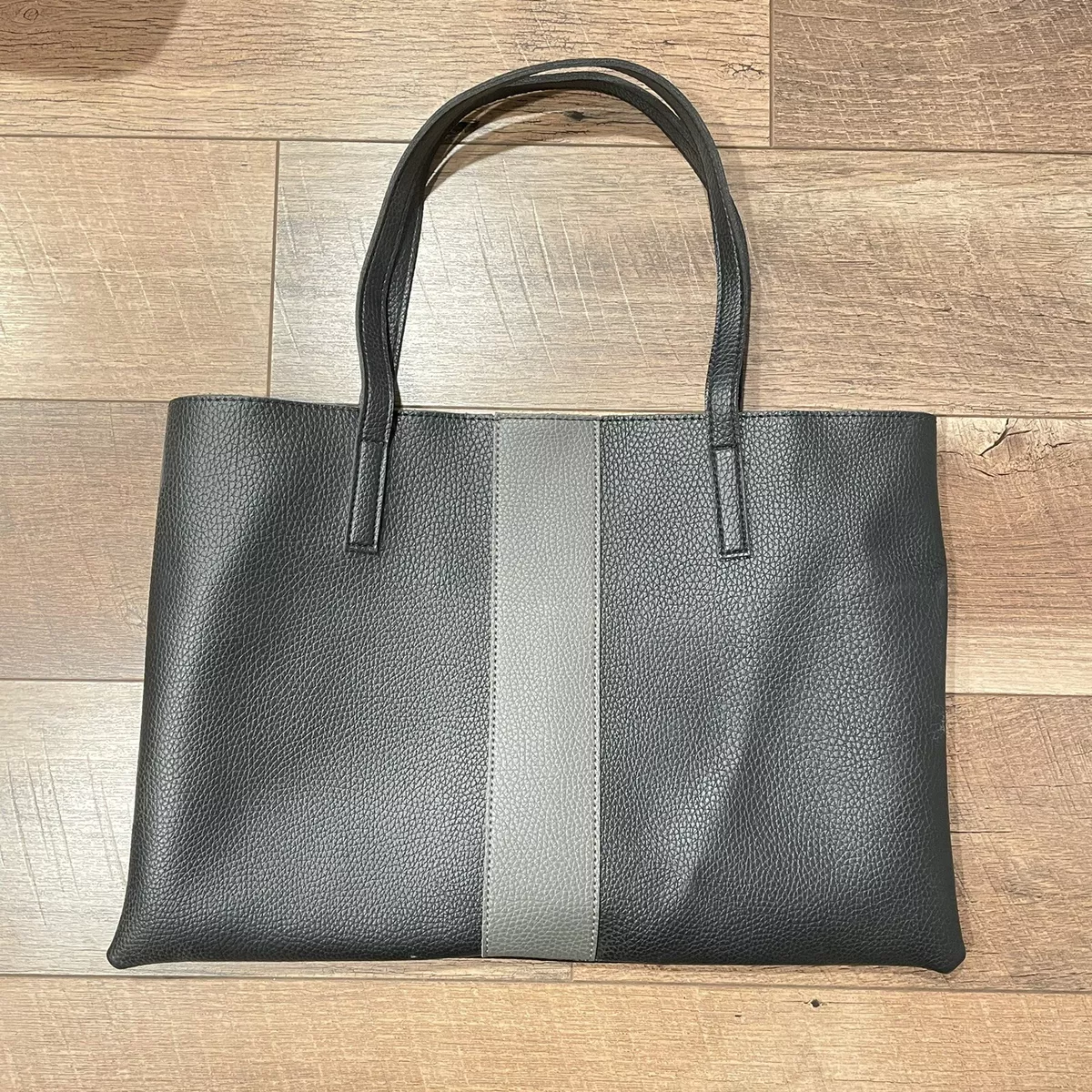 Black Leather-Look Logo Tote Bag