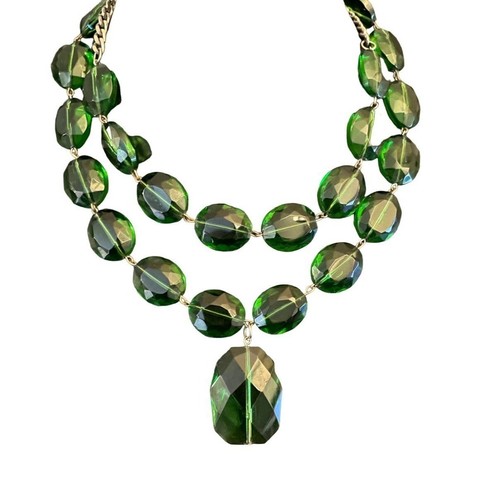 Carol Gregori Green Crystal Necklace Silver Tone Evening Formal Cocktail Party