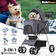 4 Wheels Pet Stroller Foldable Cat Cage Puppy Stroller Storage Basket Cup Holder