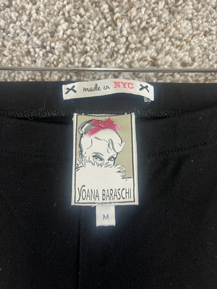 Yoana Baraschi Negro Tejido|Pantalones con Paneles de Piel de Cordero Pierna Ajustada Para Mujer Talla M Foto 2 de 4