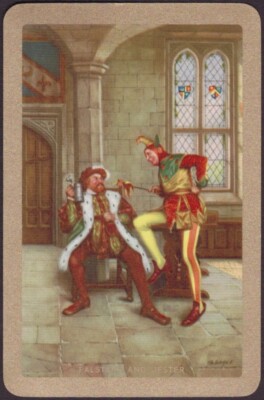 Playing Cards Single Card Old Vintage Named FALSTAFF AND JESTER Artist GRACE Art