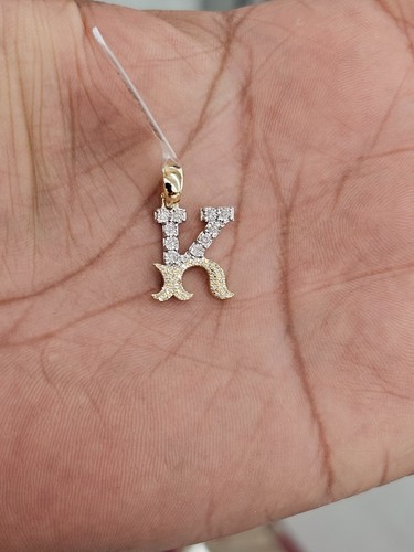 Real Natural Diamond 10kt Yellow Gold Two-tone fanuc style initial Pendant A-Z - Picture 15 of 70