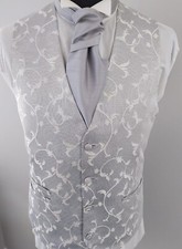 Men's  Boy's Waistcoats In A Silver Scroll Design, Ideal For Weddings, Parties
