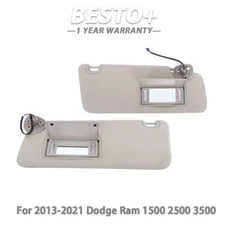 For 2013-2021 Dodge Ram 1500 2500 3500 Left+Right Pair Sun Visor Gray W/lights
