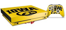 Skin Set for XBOX One X Iowa Hawkeyes Tigerhawk Oval 01 Black on Gold