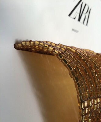 NWT ZARA Cuff Beaded Statement Bracelet Gold/Orange Colored  display picture 2