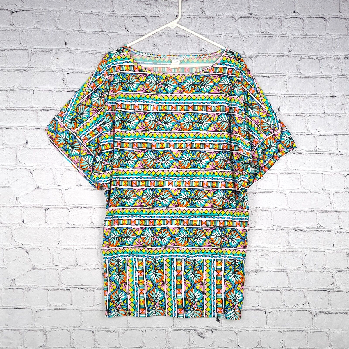 Trina Turk Top Womens Large Black Colorful Liquid Knit Stretch 