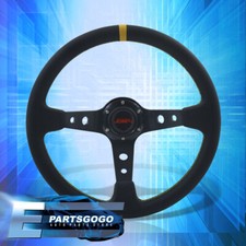 Jdm Sport 350mm 14 Pvc Leather Yellow Stitch Deep Aluminum Steering Wheel Horn