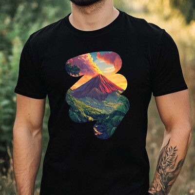 Mens Volcanic Landscape Motif Cotton T-Shirt Size XS to 5XL