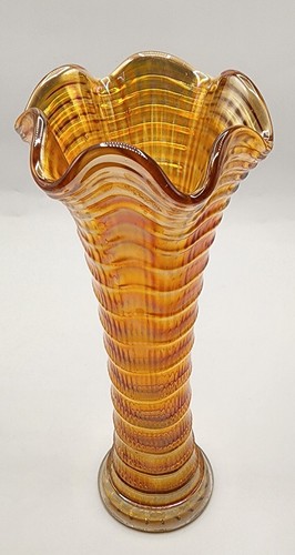 Jarrón oscilante de vidrio de carnaval ondulado caléndula imperial vintage base de 3" - Imagen 4 de 6
