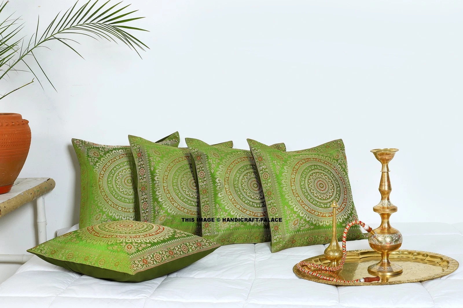 INDIEN 16" Mandala Green Euro Sham Pillow Cushion Cover Brocade Throw Home Decor