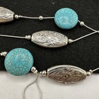 Vintage Faux Turquoise Etched Silver Tone Beaded Station Necklace 29" — photo 4