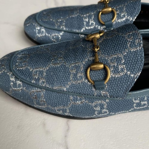GUCCI Women's Loafers Horsebit GG Canvas Blue EU36/US6 Authentic - Picture 22 of 24